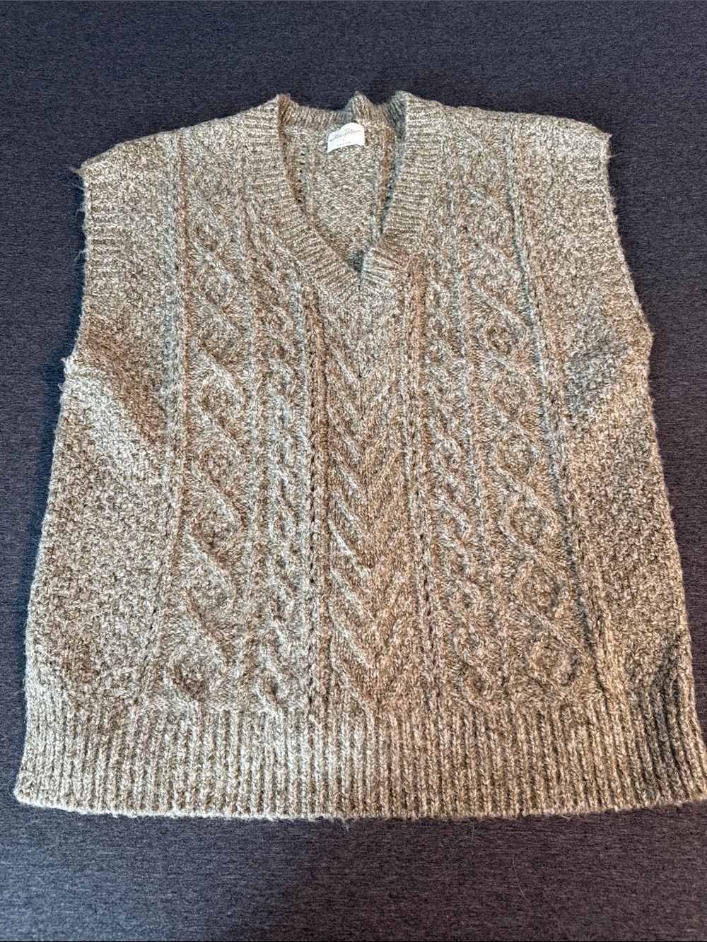 Classic Cable Knit V-Neck Sweater Vest - Taupe
